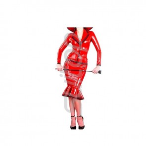 Suitop rubber latex women's female's tops with front zipper and tigh skirts in red color