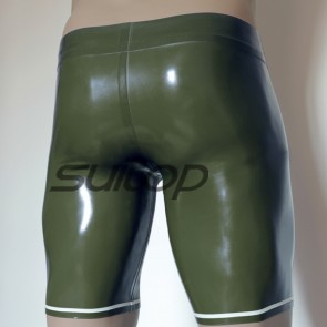 men's sexy rubber latex boxer shorts army green CUTTING