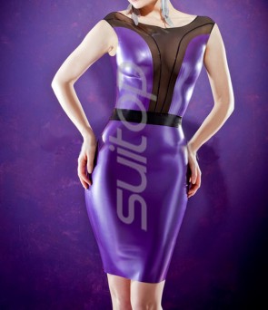 Women's latex natural summer purple dress with back zipper to ass decorations CATSUITOP 