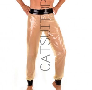 Men's sexy latex rubber transparent trousers with black edges 