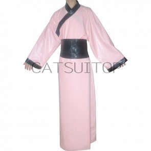 Women's latex bath suit made  pink bathrobe with black trim colors CATSUITOP 