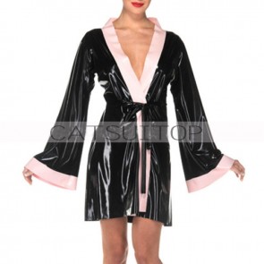 Women's latex nightdress black with pink trim with front  CATSUITOP 