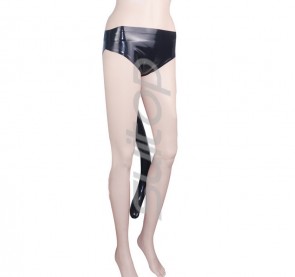 Women's latex sexy  black underwear underpants with inflatable long cattail decorations CATSUITOP 