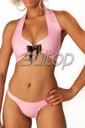 pink latex lingerie sets for woman rubber bikini