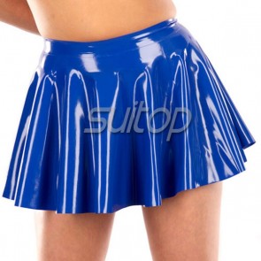 Suitop 100% natural rubber latex tight pleated skirt in blue color for women