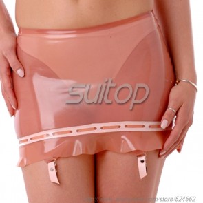 Suitop sexy rubber latex tight mini skirt in transparent pink color for women