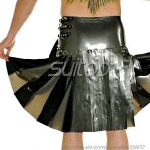 Sexy rubber latex long pleated skirt in gray color for men