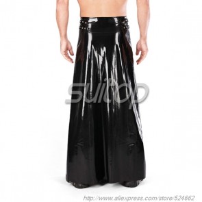 Suitop men's casual rubber latex long skirt in black color