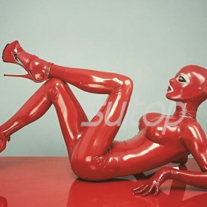 3D clipping natural rubber latex full cover zentai in red color for women