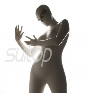 High quality 3D clipping rubber latex full cover bodysuit zentai in white color for lady