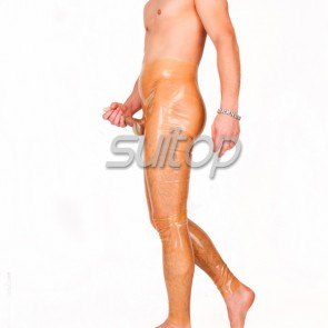 Suitop new arrivals rubber latex men's male's pants with penis condom in transparent color