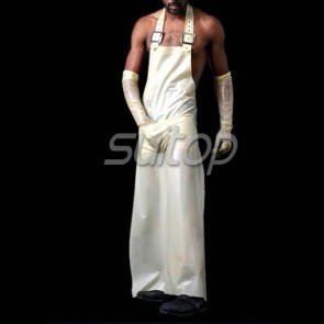 Suitop hot selling rubber latex men's male's apron with long finger gloves in cream color