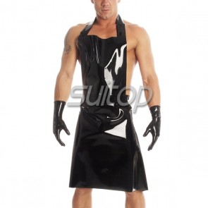 Suitop hot selling rubber latex men's male's apron with short finger gloves in black color