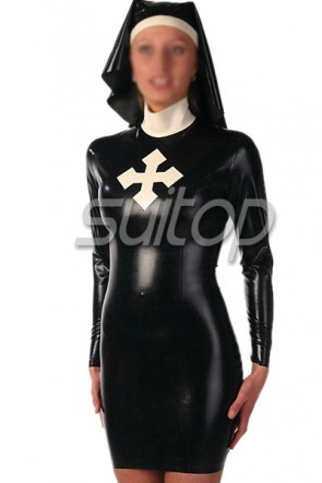 Latex Nun uniform dress costume cosplay 