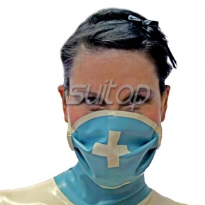 Suitop women's rubber latex mask with gray trim main in sky blue color