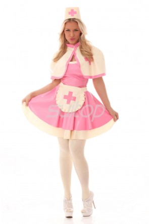 pink latex Nurse uniform rubber dress fetish clothes