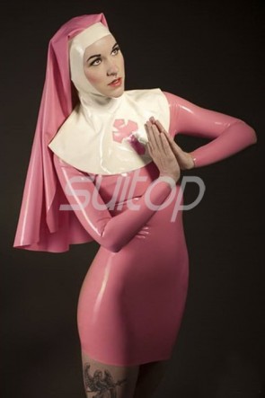 Pink cosplay latex Nun uniform classical costume