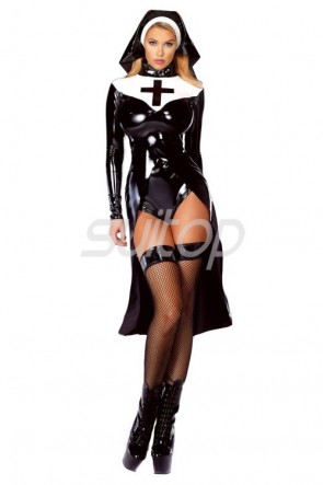 Black latex Nun uniform classical costume cosplay 