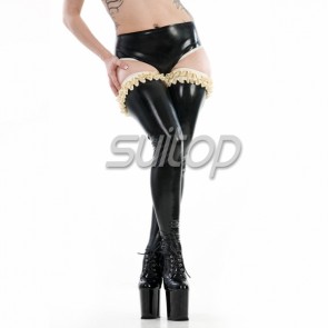 Women latex rubber long stockings in black color