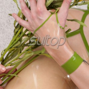 Suitop rubber latex short gloves with green trim main in transparent color for women