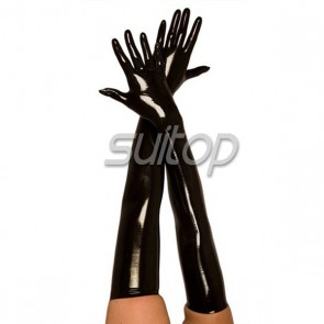Women latex rubber long gloves to ankle in black color