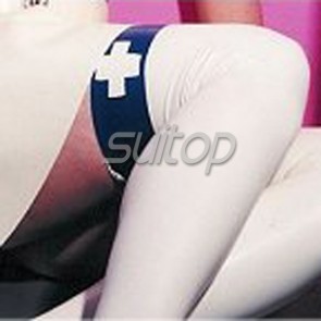 Women latex rubber long stockings in white color