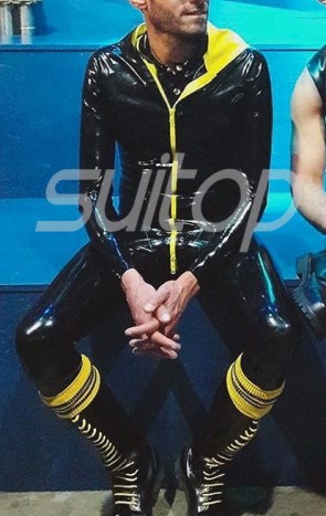 New Men 's rubber latex catsuit rubber zentai High Quanlity level with hoodies without feets for man