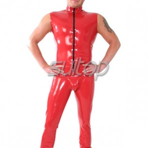 red color sleeveless latex codpiece for men