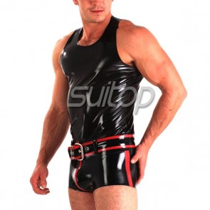 Suitop pure handmade men's rubber latex tight vest in black color