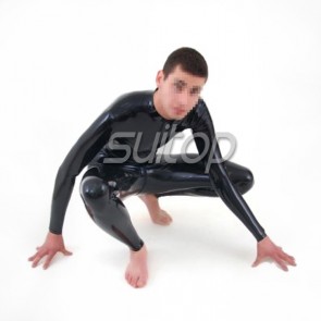 Suitop Super Value Latex rubber zentai suit rubber latex catsuit for men front zip through crotch free shipping