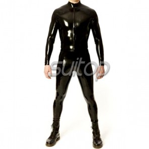 Fashion Latex Rubber Neck Entry Catsuit with Crotch Zip