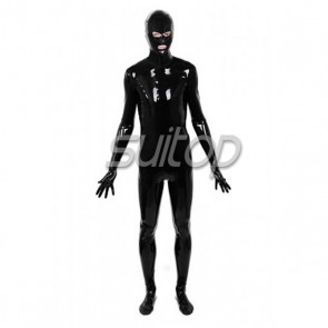 Suitop men's rubber latex full cover zentai catsuit(open eyes and mouth)in black color 