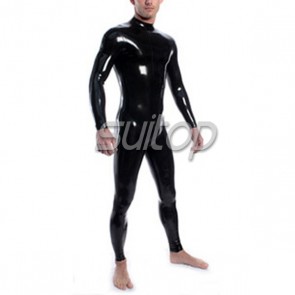 Suitop men's rubber latex classical catsuit no zip neck entry in black color