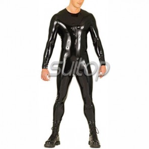 Suitop high quality 0.3mm heavy rubber latex classical catsuit with crotch zip neck entry in black color for men