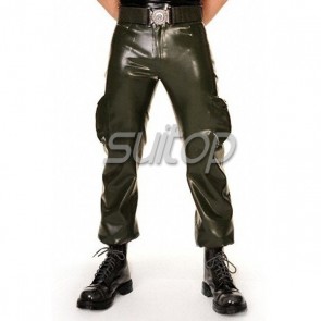 Men's latex Trousers rubber bib overall in main black with multi-pocket