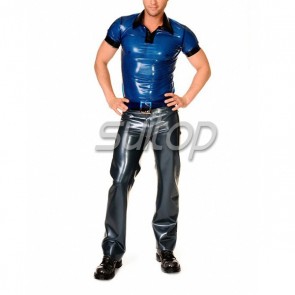 Men's latex jeans rubber trousers wtih front zip