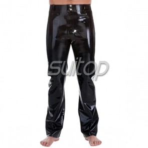 Men's latex Trousers rubber jeans straight leg pants in black