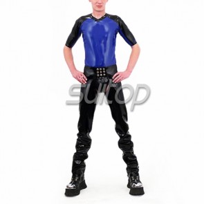 Men's latex Trousers rubber jeans fetish trousers in black Tight pants   open crotch not including briefs
