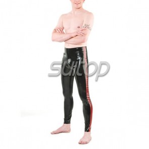 Men's sexy latex rubber legging in main black and red trim no zip