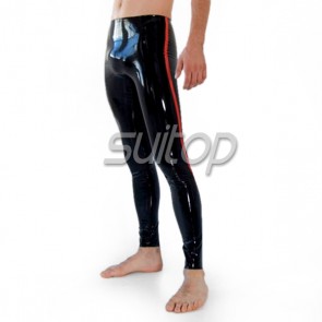 Men's Rubber latex legging no zip in black and red trim 