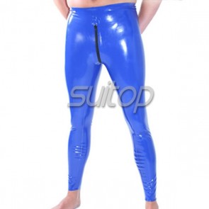 Men's Rubber latex legging with front zip in iris blue