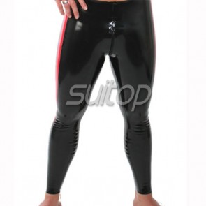 Men's Rubber latex legging with crotch zip in black and red trim 