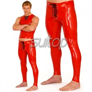 Men's Rubber latex legging with front lacing in red