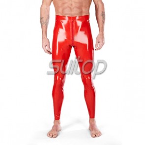 Rubber latex legging  for men sexy clear trasparent pants with crotch zip in red
