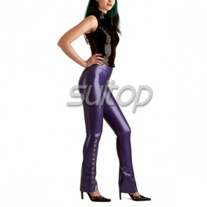 Suitop fashion women's rubber pants latex trousers in metallic gold color