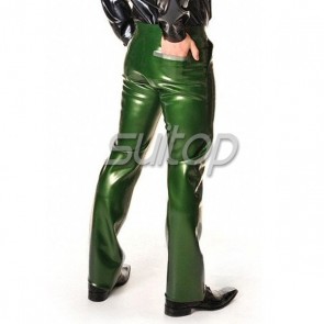 Men's latex Trousers rubber jeans Casual trousers in Metallic Green