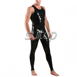 Suitop hot selling man's rubber latex uniform including vest and legging in black color