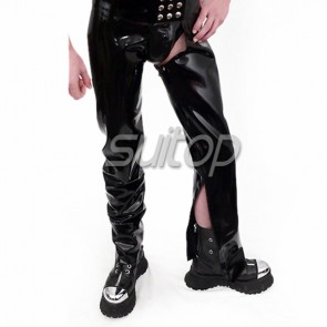 Suitop men's sexy rubber latex trouser with briefts in black color