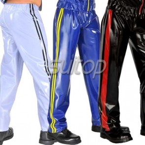 Suitop men's casual rubber latex elastic band trouser in sky blue/black/dark blue color