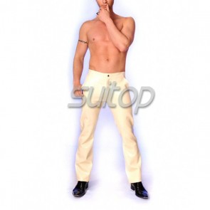 Men's latex Trousers rubber jeans straight leg pants in Ivory white